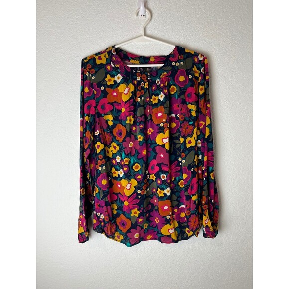 Talbots Shirt Womens Small Multicolor Floral Long Sleeve Button Blouse Rayon Top - Picture 1 of 7